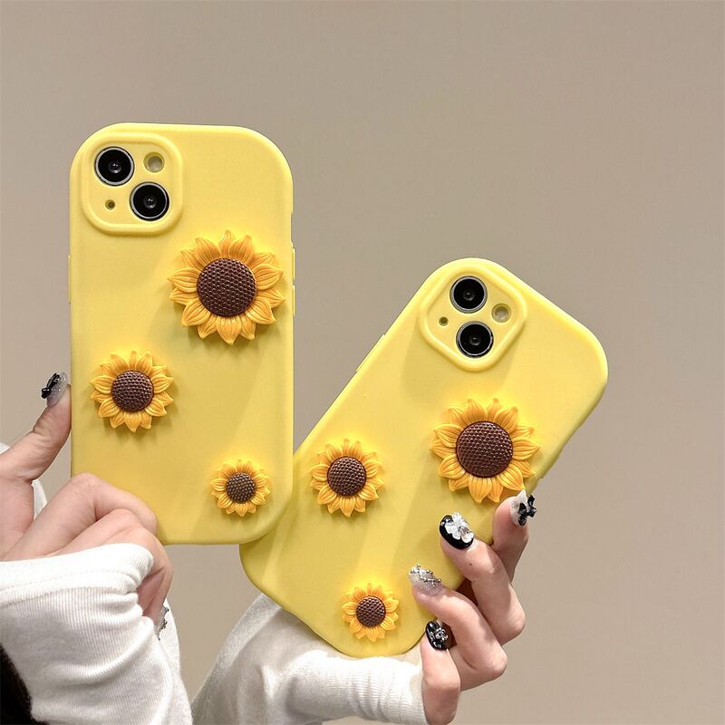 Summer 3D Sunflower iPhone 15 Pro Max Phone Case for Apple 14 Full Coverage 13Xr Shockproof 12 Soft 11 for Women