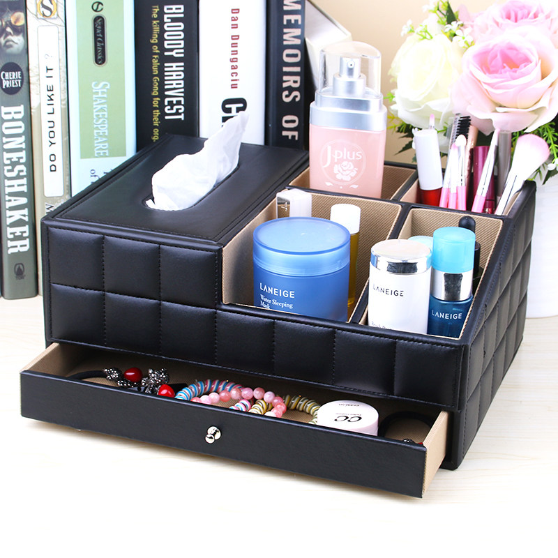 Simple leather tissue box Paper box Desktop living room remote control box Cosmetics storage box Skin care products finishing box