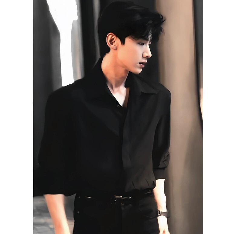 Hard to Persuade to Wear the Same Shirt as Bai Jingting, Men's Black Shirt with a High-End, Cool and Handsome Vibe, Men's Inner Wear, Spring Casual Shirt, Trendy