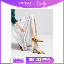 honeyGIRL summer new one-word belt open-toe Roman sandals womens wild thick heels are not tired feet high heels