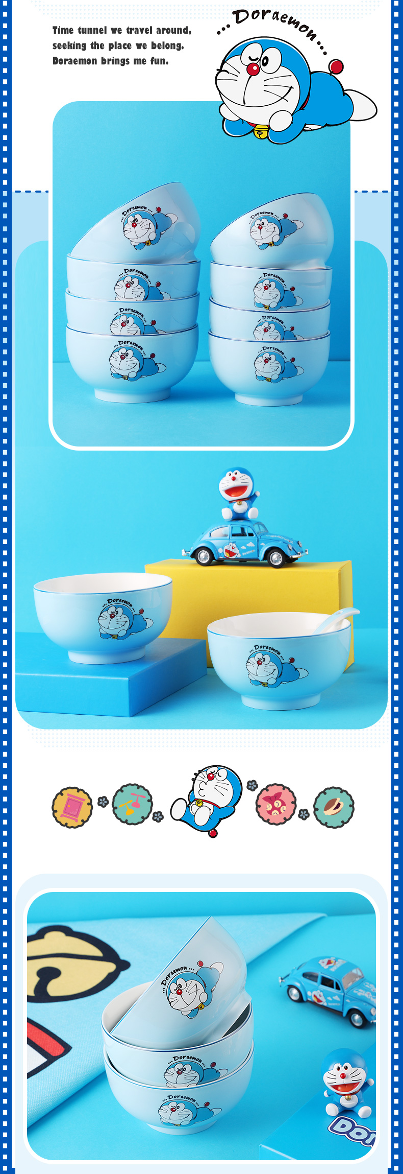 Doraemon Japanese ceramics tableware, lovely creative job soup bowl Chinese New Year dishes suit household rainbow such use