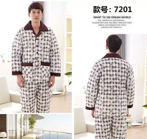 Cotton cotton áo khoác cotton mùa thu và đồ ngủ mùa đông cotton dài tay dày ấm siêu lớn kích thước phù hợp với dịch vụ nhà nam