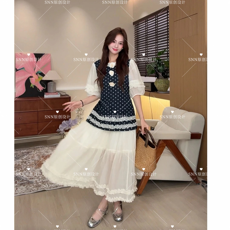 Snn Original Sweet Princess Style Loose Plus-Size Dress and Jacket Collection Suitable for Tall and Slightly Chubby Women, Can Be Worn by Pregnant Women