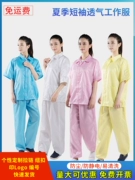 Nút chống tĩnh điện dây kéo áo ngắn tay unisex quần áo chống bụi sọc quần áo bảo hộ cho nhà máy điện tử thực phẩm