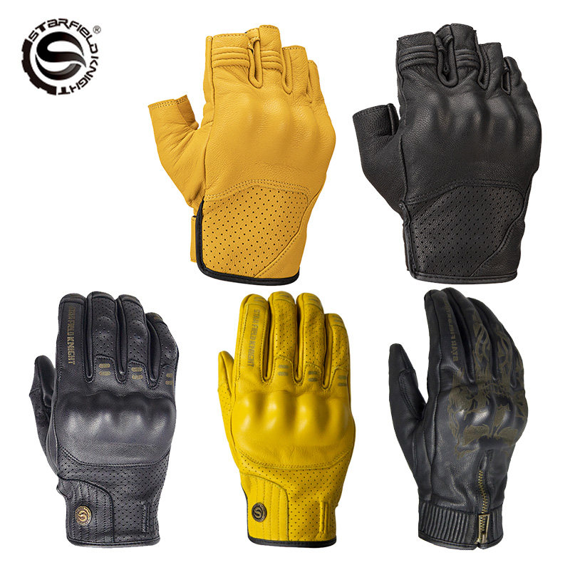 Starknight Rider Locomotive Riding Gloves Retro All Season Fall Genuine Leather Lambskin Breathable Touch Screen Locomotive Rider