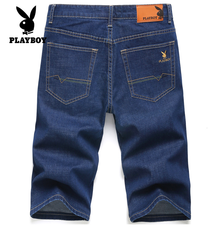 Playboy phần mỏng quần short denim nam stretch straight ống túm 5 điểm quần của nam giới quần short denim nam quần