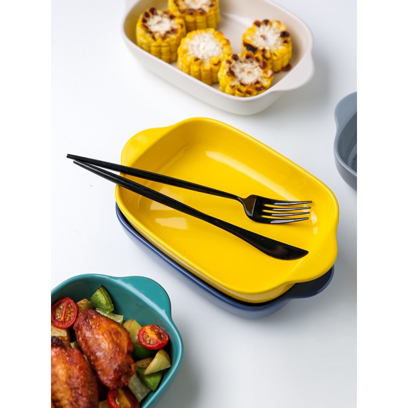 Ceramic pan household rectangle ears for jobs lasagna baking pan with microwave oven