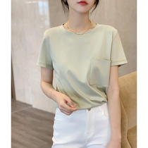 Niuzi and Dunzi love M Shi Gaoding series thin box type high elastic knitted pure cotton pocket short-sleeved T-shirt