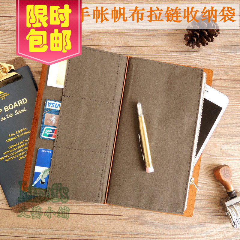 Traveler's Notebook Canvas Storage Bag Travel Notebook Zipper Bag Standard Carry-On Passport Tn Notebook Accessories