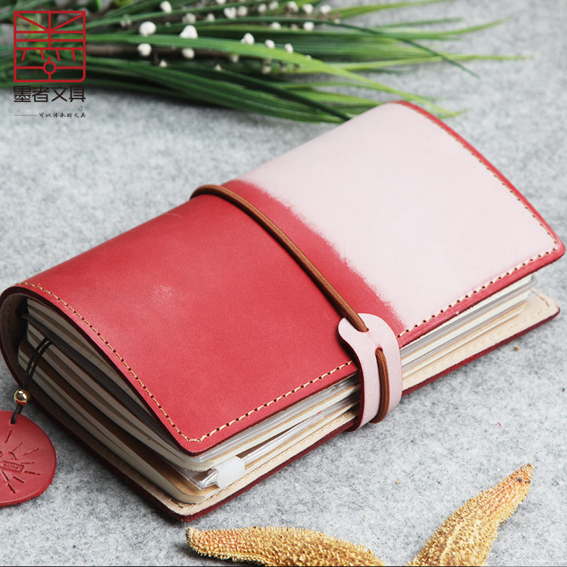 Ink Maturation Charm Red Shoreline Themed Handbooks Ben Leather Face Travel Handbooks Ben Bull Leather Notebooks Grass Hand Ledger Real Bull Leather Loose-leaf Notepad Custom Print Logo