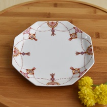 Koransha Akaecho Kobo Made in Japan Yingluo Pattern Octagonal Porcelain Dessert Tea Plate 13 5cm