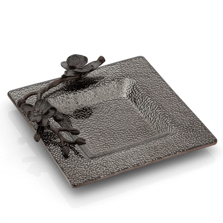 Michael Aram Handcrafted Black Jade Orchid Series Nickel-plated Glass Pan Square Plate 18 5cm
