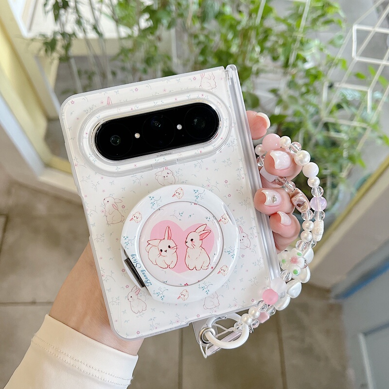 Fresh Floral Rabbit 360-Degree Stand Suitable for Huawei Pura X Max Phone Case Foldable Screen Pura X Collector's Edition Max Protective Cover Samsung Z Flip 7 Full Protection Anti-Drop Xiaomi Mix Flip Cute