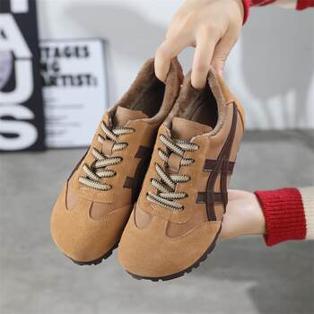 Shanghai Huapai Women's Shoes, Genuine Leather, Soft Sole, Comfortable Retro German Training Shoes, Autumn and Winter Flat Shoes, Fleece-Lined Casual Shoes