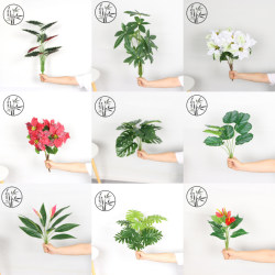 Artificial Christmas Flower Small Green Plant Single Branch Indoor and Outdoor Decoration Landscaping Arrangement Eternal Flower Lacquered Wood Leaf Small Bunch