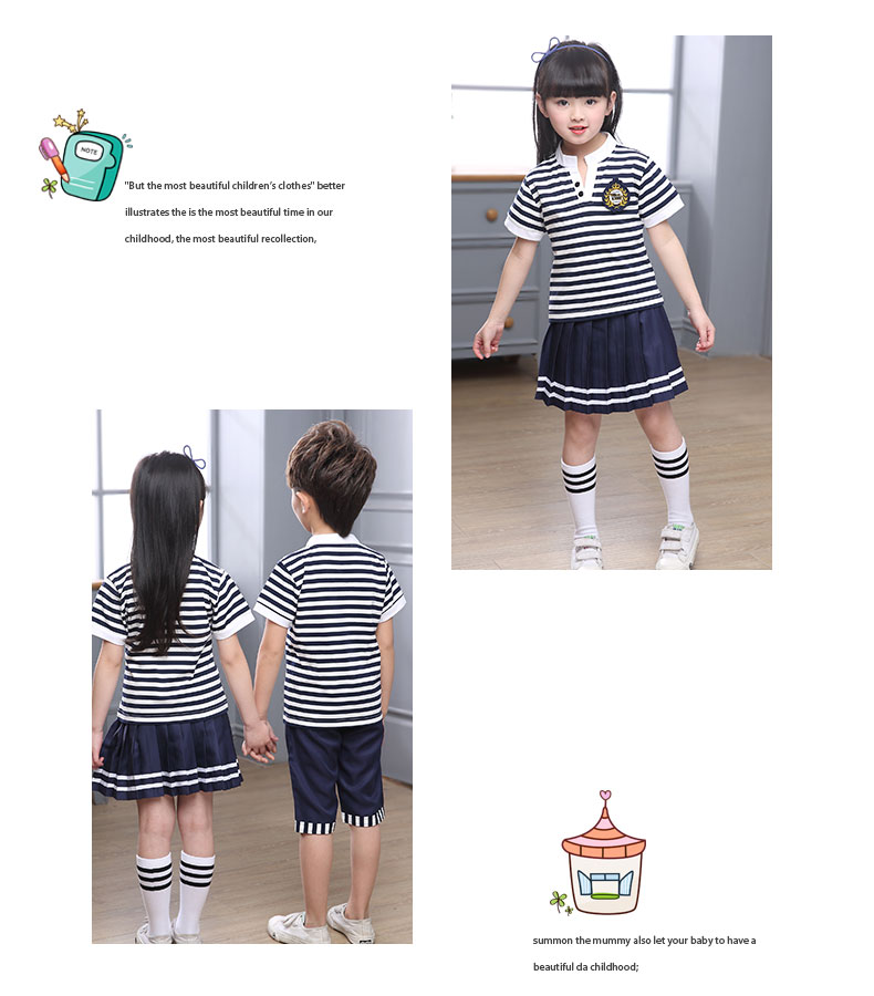 Quần áo sân vườn cotton mẫu giáo đồng phục tiểu học và trung học hè mới cotton ngắn tay phù hợp với trẻ em gió đại học quần áo trẻ sơ sinh