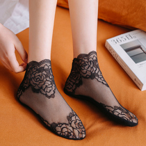 Lace ladies socks shallow socks lace Japanese net gauze summer thin cotton foot surface transparent crystal middle tube