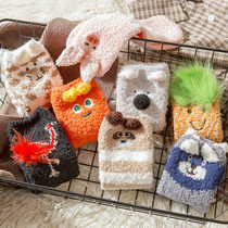 Hairy socks womens midline socks coral velvet autumn and winter thickened cute moon socks funny cartoon Japanese warm socks