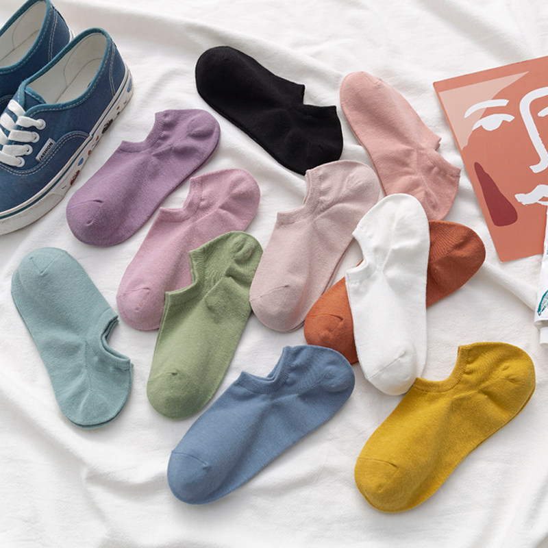 Socks women's shallow invisible socks spring and autumn pure cotton ins tide summer thin non-slip can not fall with solid color boat socks