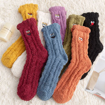 Coral velvet floor socks children in autumn and winter cold-resistant thickening plus velvet sleeping long tube moon to keep warm towel socks