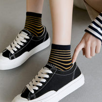 Striped socks Womens tube socks Korean ins tide cute Japanese socks spring and autumn thin cotton four-season stockings