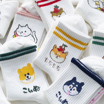 Cartoon socks children in the tube cute Korean ins tide Korean version of white Net Red Bear summer thin shallow socks