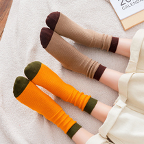 Socks womens stockings autumn and winter stitching color ins trend cotton pile socks cotton Korean Japanese stockings