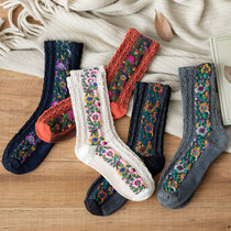 National style small flower socks female Hanfu tube ancient style Japanese pile retro Mori summer thin net red long tube