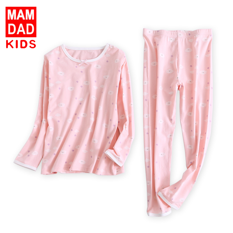 Childrens dài sleeveth quần cô gái mùa thu bộ bông lót mỏng trong các cô gái pajama quần áo trẻ em nhà lớn.