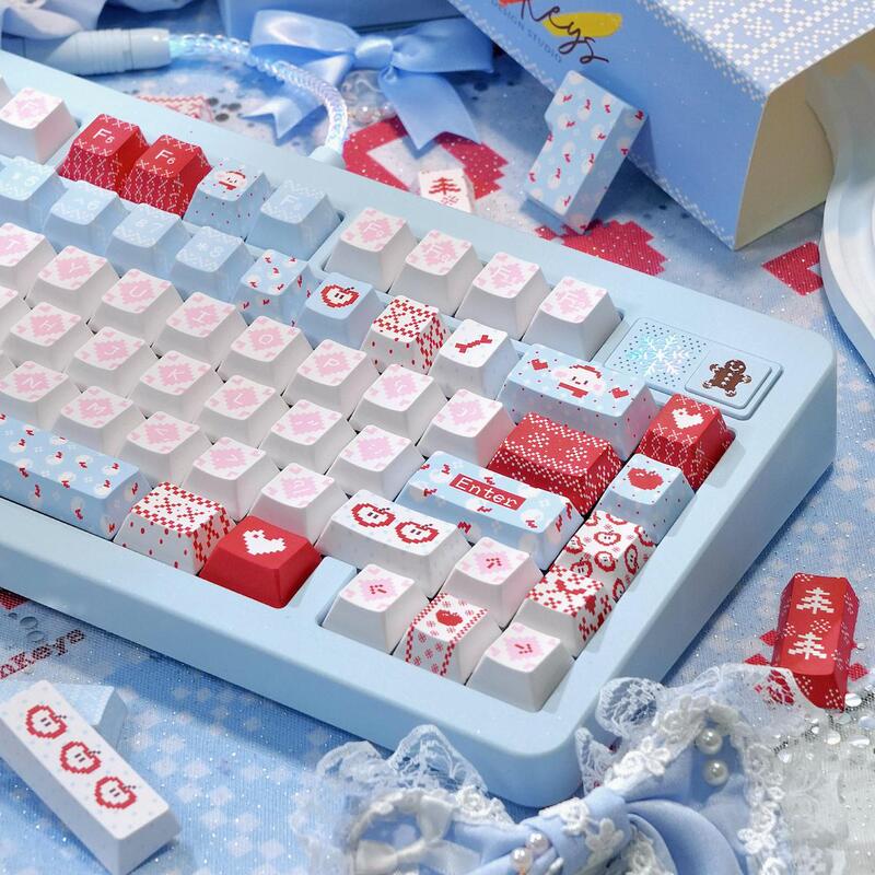 [Limited Time Offer: Free Desk Mat] Frosty Apple Customized Keycaps in Blue, Pink, and Light Blue, Personalized Keyboard Caps from the Original Manufacturer