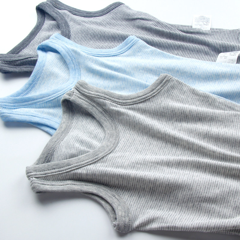 Boy vest pure cotton spring autumn Children's baby Four Seasons full cotton Stripe bottom small vest infant protective belted vest