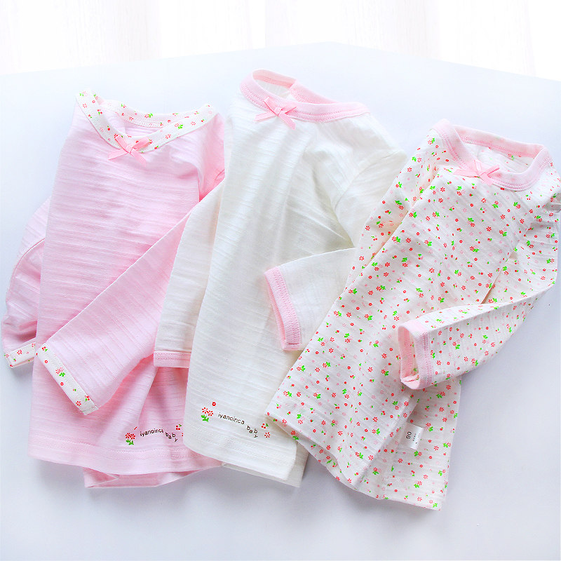 Three-pack Japanese girls ultra-thin cotton long-sleeved T-shirt air conditioning top Female baby slub cotton base shirt