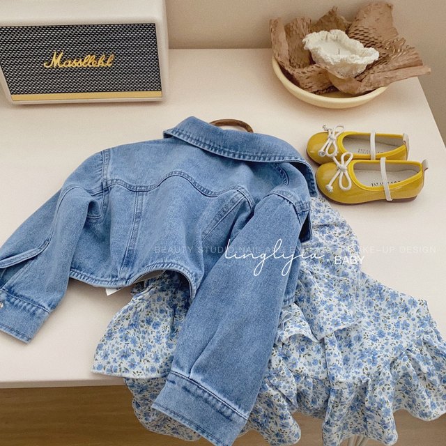 Girls foreign style suit baby 2023 spring new children's fashionable denim jacket dress spring and autumn two-piece set