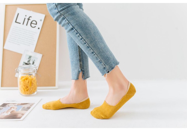 Nông không trơn trượt vớ vô hình nữ mỏng phần vớ màu rắn đặt silicone kẹo màu vớ mùa hè với đôi giày vớ cotton tất