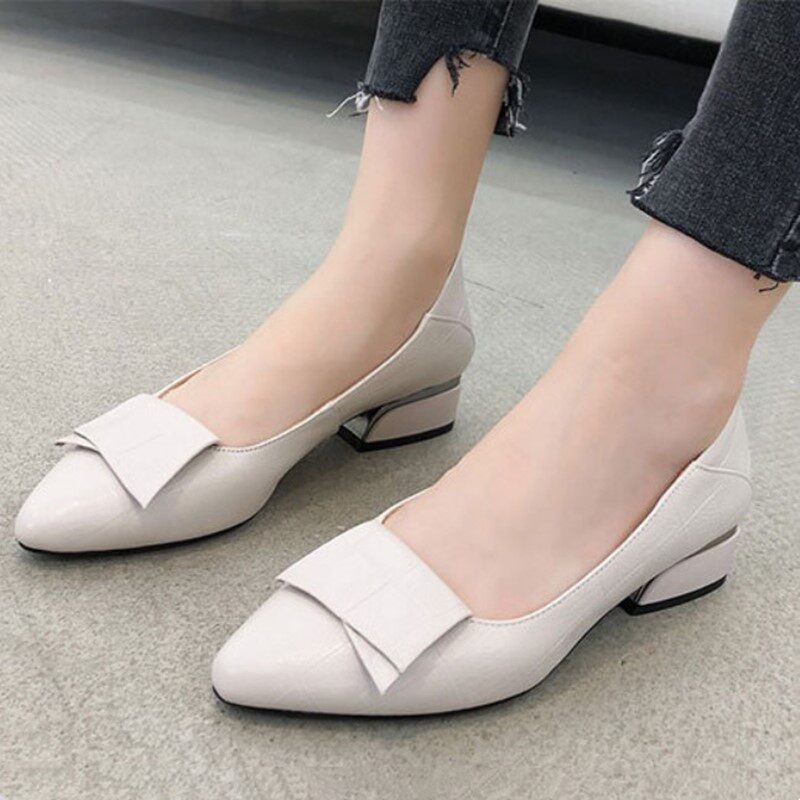 2021 summer leather bag shoes women's shallow mouth pointed toe flat bottom comfortable soft bottom ladies mother leather shoes thick heel four seasons shoes
