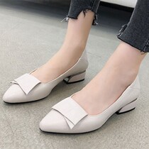 2021 summer leather shoes womens shallow mouth pointed toe flat bottom comfortable soft bottom ladies mother leather shoes thick heel four seasons shoes