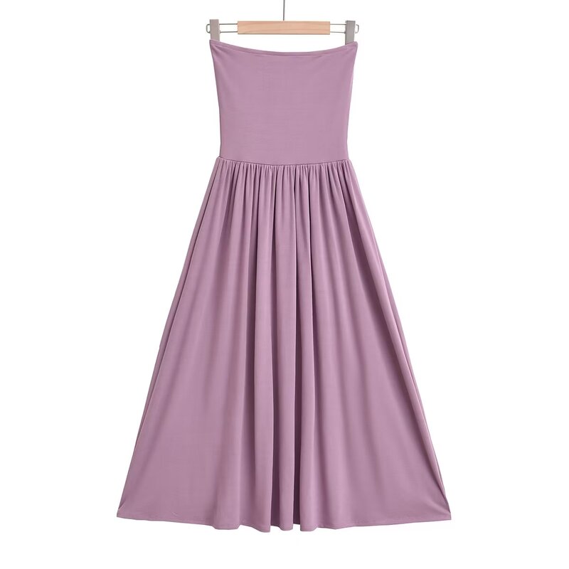 Street Style Influencer Elastic Splicing Loose Slimming Strapless Dress Hot Girl Pure Desire Sleeveless Waist-Cinching Puffy Long Dress
