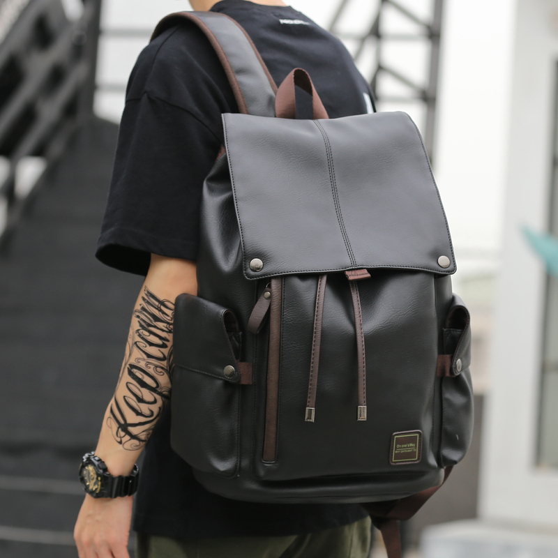 Leather Backpack Men's 2026 New Backpack College Student Bag Travel Bag British Business Computer Bag Leather Bag