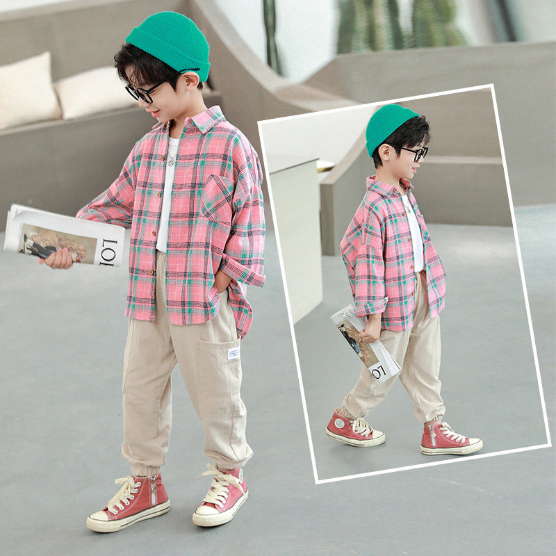 Children's shirts Men's 2022 Chunqiu boys Long sleeves Plaid shirts CUHK Scout blouses children loose children's clothing