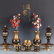 Taiwan ancient Shen pure copper Taoist god statue offering set set bagua incense burner fruit plate for the lamp for the god supplies a full set