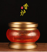 Taiwan pure copper glass incense burner for Buddhists indoor incense burner incense offering standing incense burner incense burner sandalwood incense burner bowl