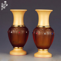 Taiwan glass Buddha vase Guanyin copper vase household Buddha lotus vase flower Buddha hall decoration