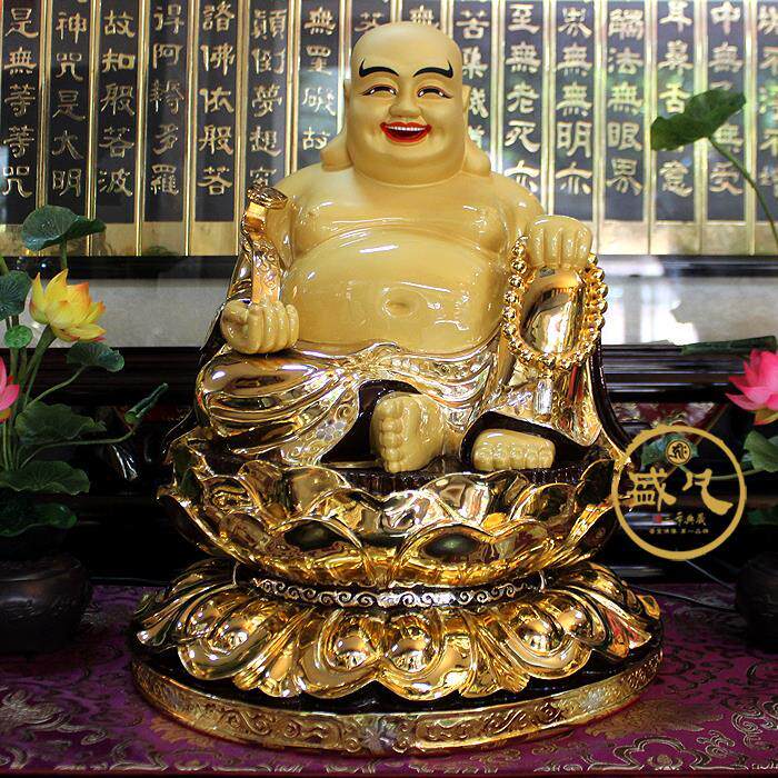 Taiwan pure copper gilt Maitreya Buddha statue dedicated to the laughing Buddha belly Buddha Ruyi Maitreya home living room lucky ornaments
