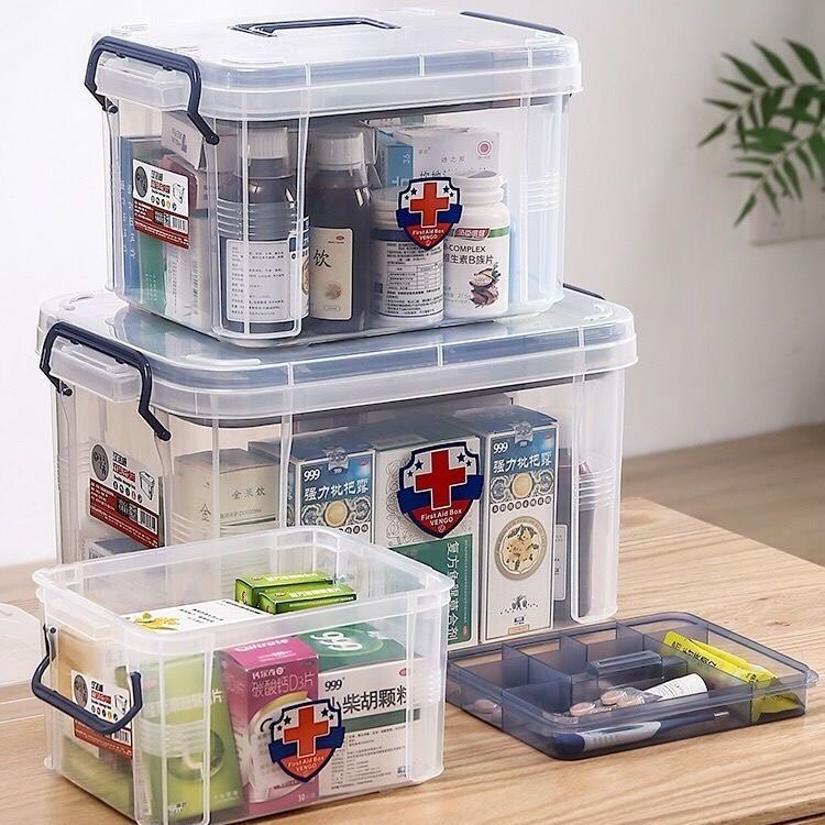 Multilayer Medicine Box Home Transparent Medicine Box Plastic Drug Intake Box Large Family First Aid Kit Portable Medical Box-Taobao