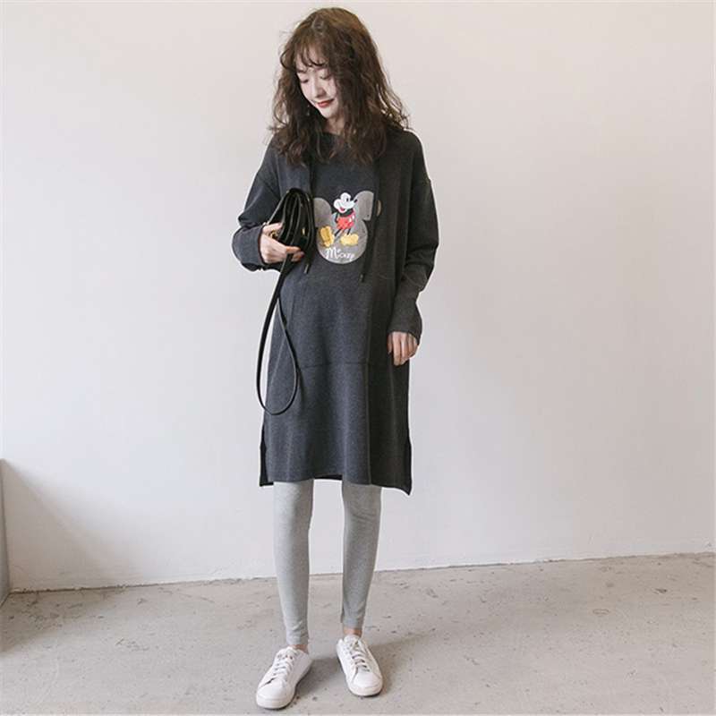 Pregnant woman T-shirt with long version of pure cotton spring clothing Loose Foreign Dress Lady Casual 2020 New thick cotton T dress to beat