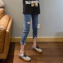 Pregnant Woman Pants Breaking Hole Summer Thin 70% Conspicu Slim Jeans Women Big Code Small Substraight Cylinder Smoke tubes Pants Summer Clothing