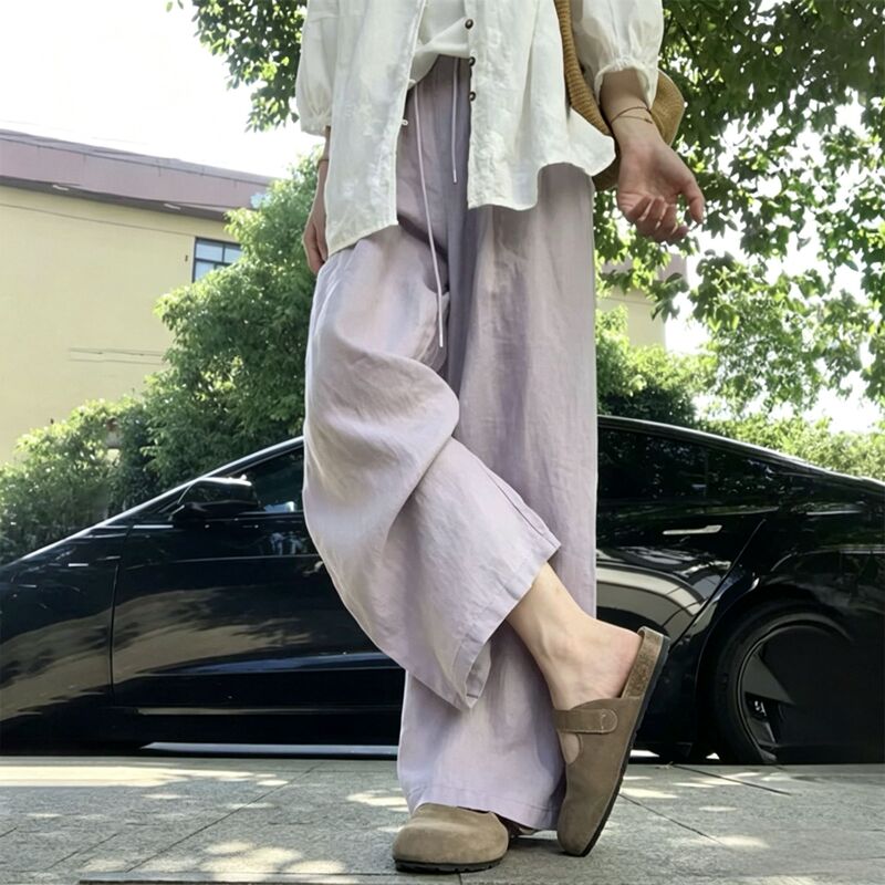 Maternity Pants Summer Thin Tencel Lyocell Pink-Purple Ice Silk Outerwear Long Pants Without Belly Support Linen Wide-Leg Pants