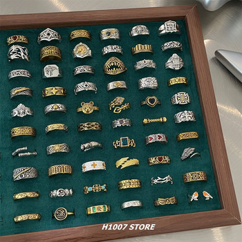 Retro old gold men's ring niche design sense high-end index finger ring opening hip-hop style ring accessories