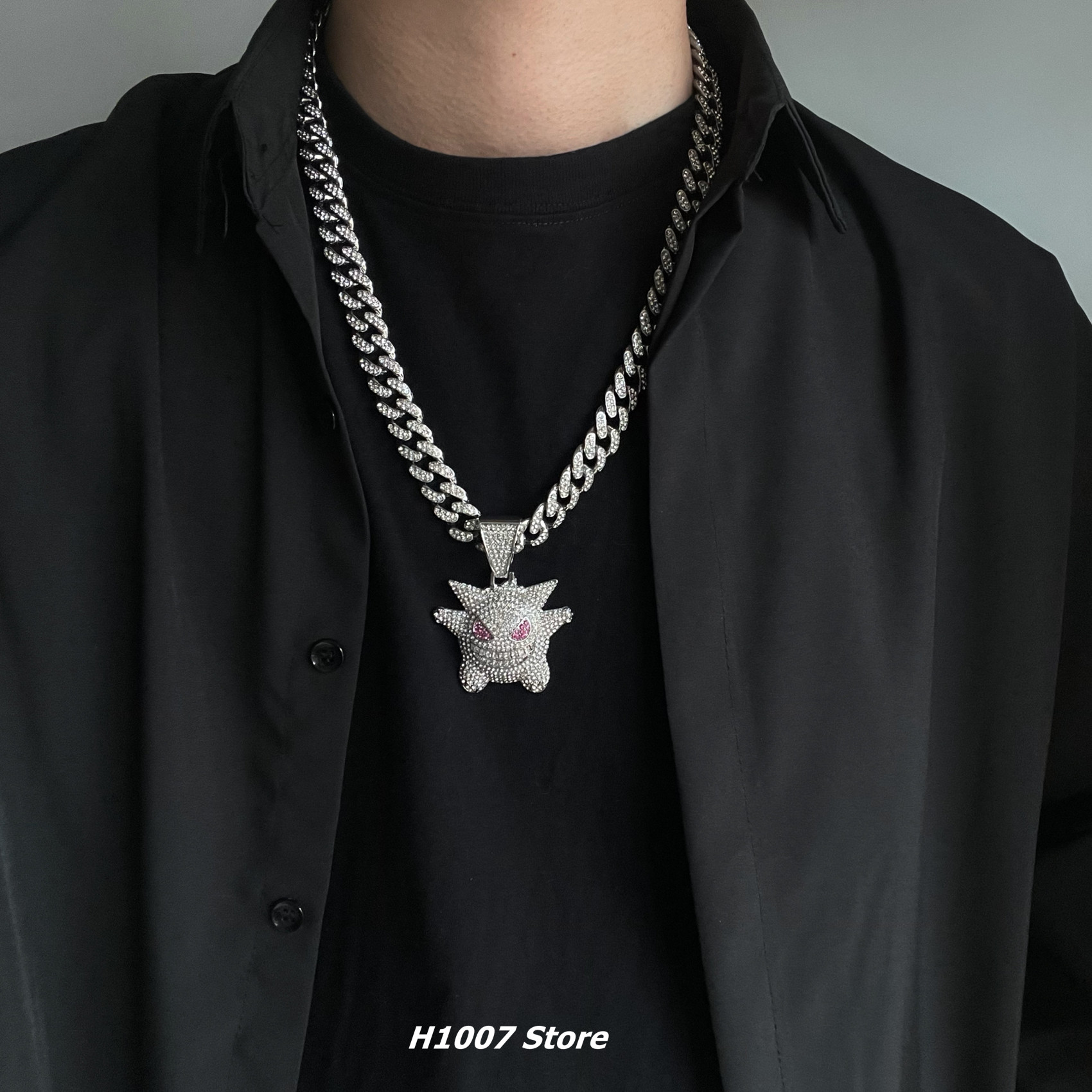 H1007 Full Diamond Gengar Hip-Hop Cuban Chain Men's European and