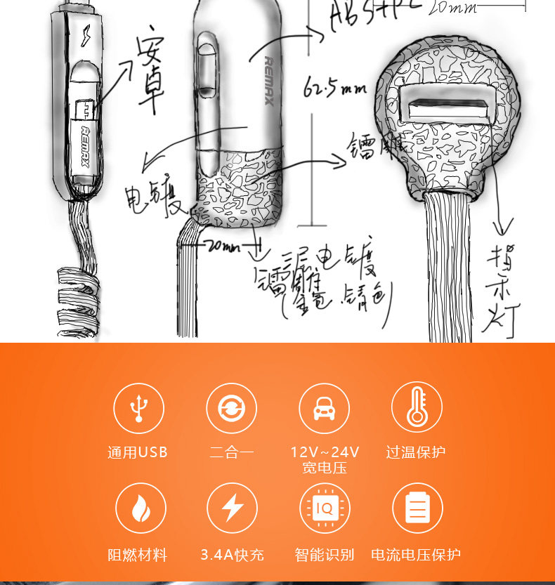 chargeur REMAX 3.4A, 3A - Ref 1291002 Image 9